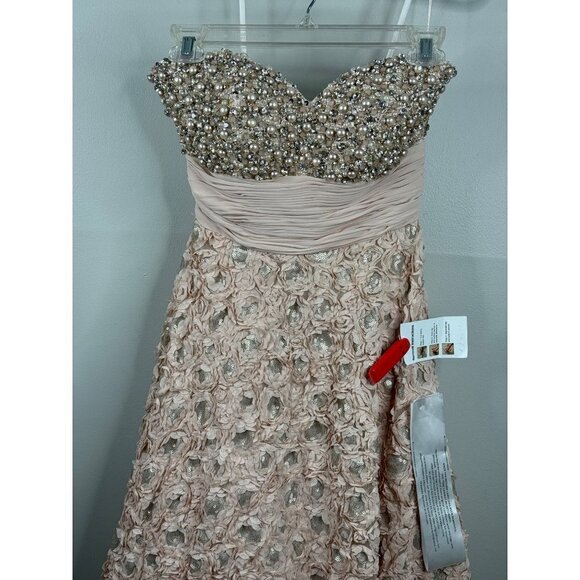 Mac Duggal Embellished Ballgown Rosette Floral Strapless in Champagne NEW Size 0 - Picture 9 of 13